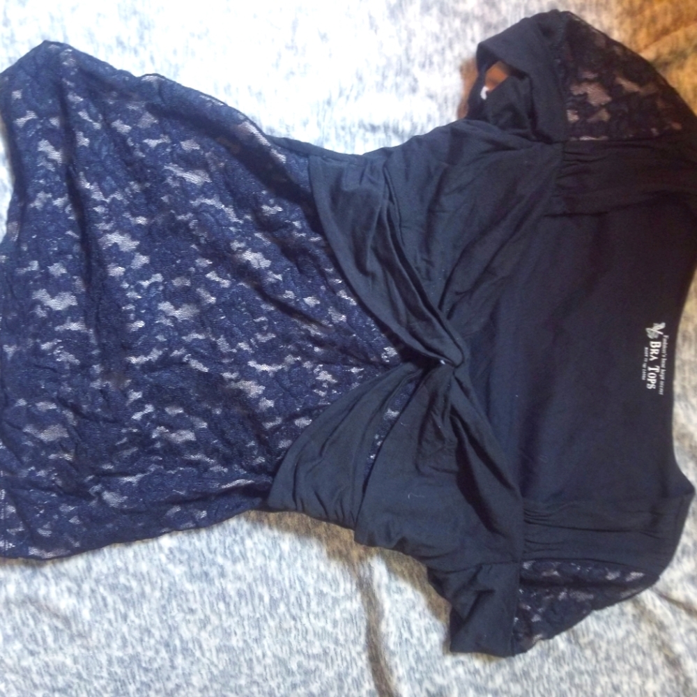 Bra Tops Lace Black Plunge Neck Vneck Bodycon Blouse NWOT